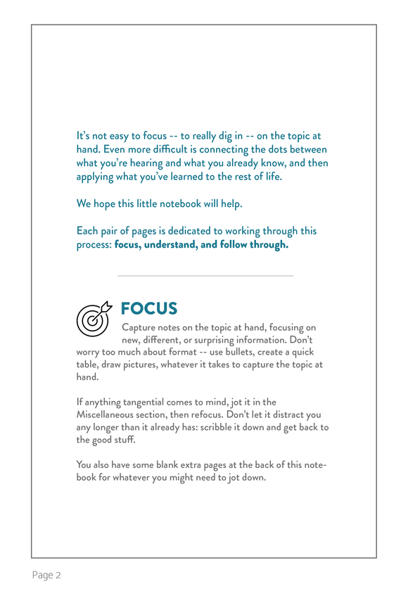 Focus + Understand + Follow Through Notebook