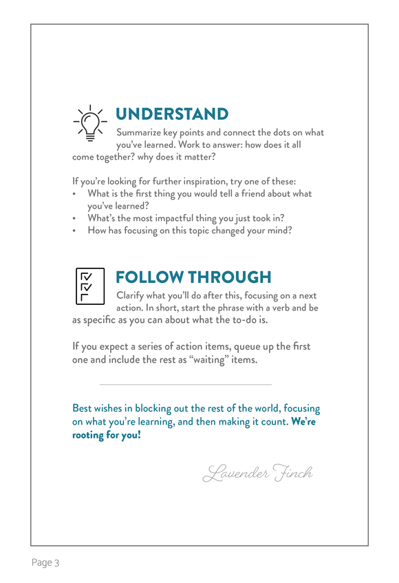 Focus + Understand + Follow Through Notebook